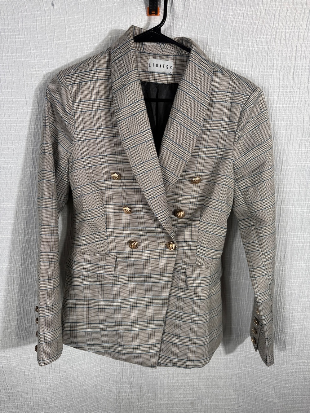 Lioness Palermo Plaid Check Blazer w/ Gold Buttons medium
